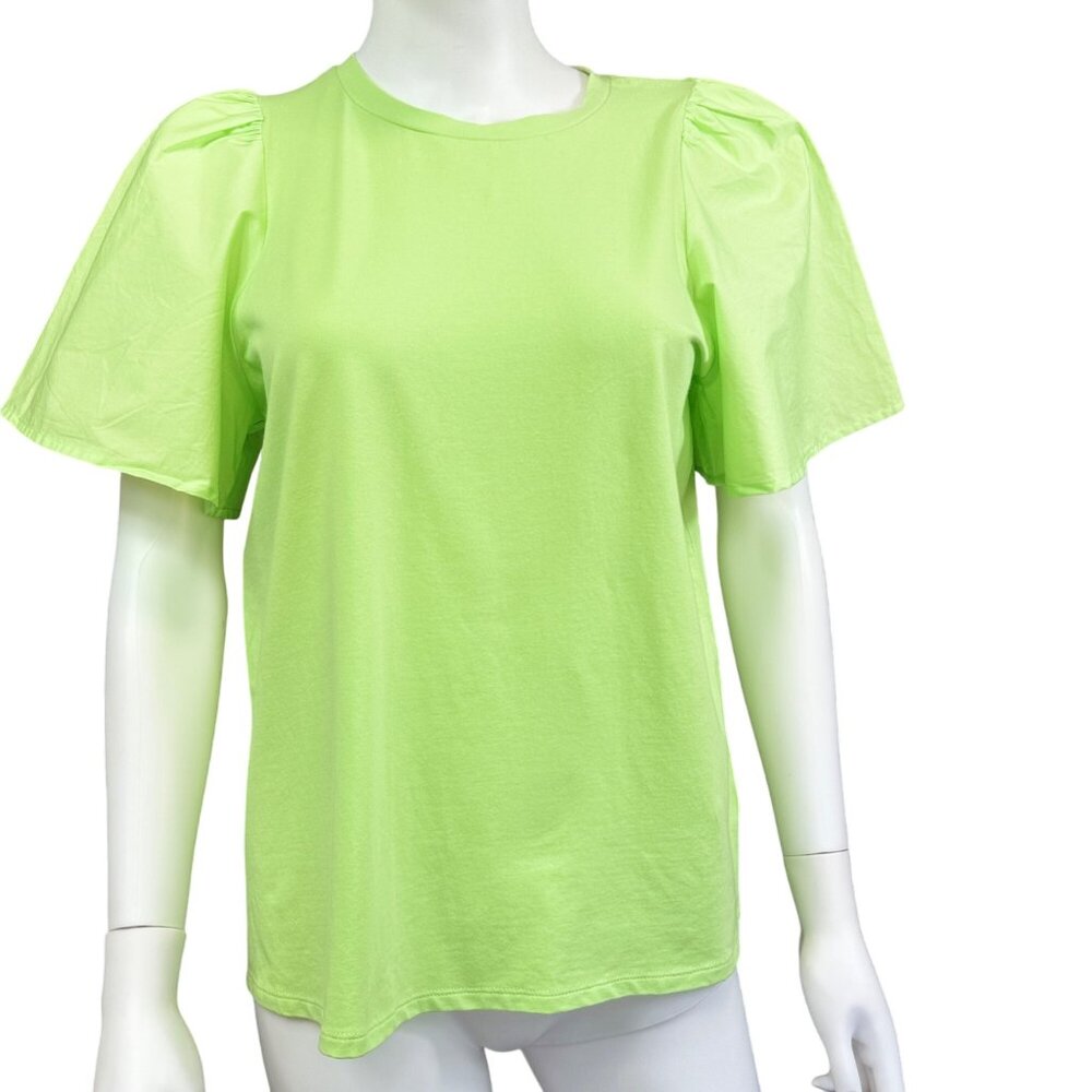 A New Day Womens Puff Sleeve Top Lime XS Casual Fit Comfy Style Spring